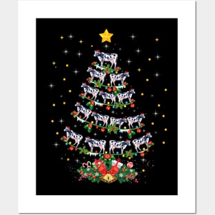 Cow Animal Lover Xmas Santa Hat Cow Christmas Tree Posters and Art